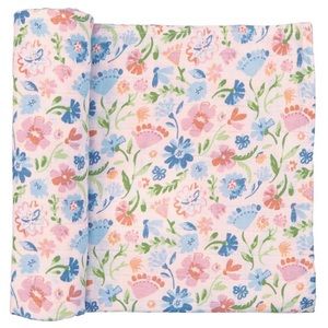 PINK FLOWER FLORAL MUSLIN SWADDLE BLANKET NEW